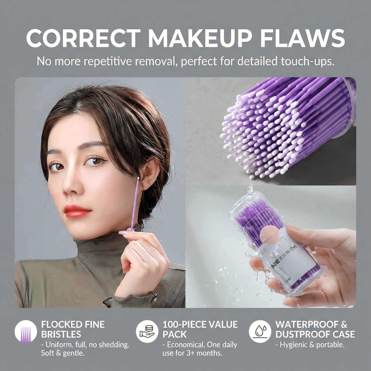 Eyelash Extension Salon - 100Pcs Purple Micro Brushes Pointed Cotton